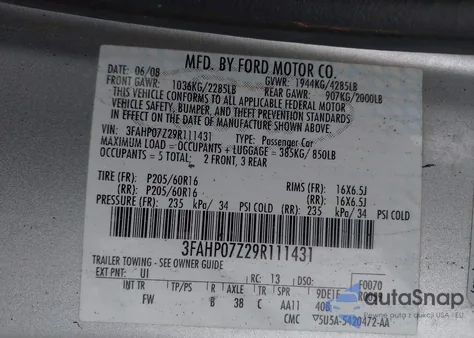 2009 Ford Fusion Se from USA, damaged, VIN 3FAHP07Z29R111431